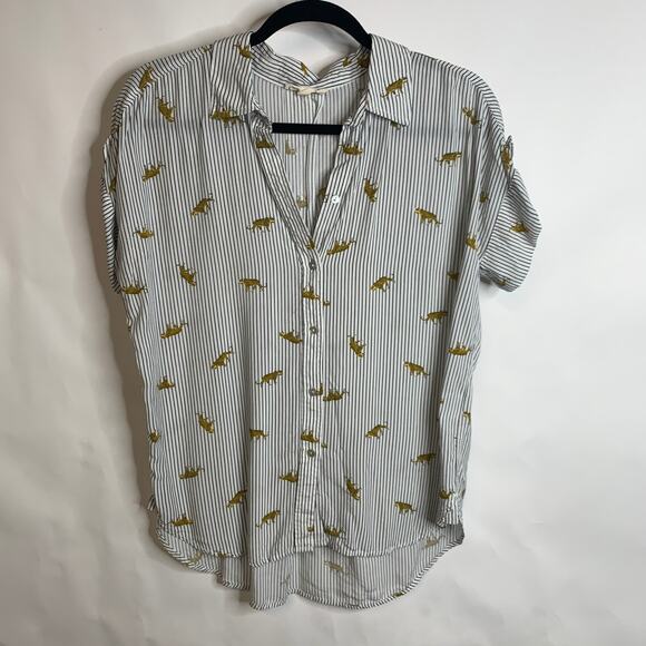 Jane & Delancey Flowy Top Striped w Cheetah Leopard Design Medium - Picture 1 of 5